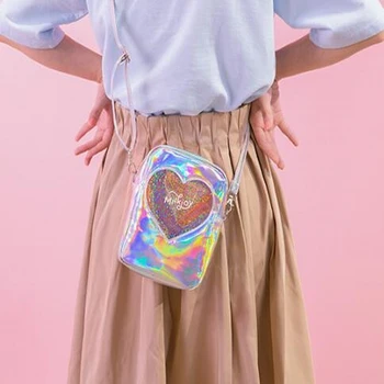 Pink Deimantai Merginos Krepšys Širdies Rankinės Naujas Peties Maišas PVC Minkštas Moterų kelioniniai Krepšiai Korėja