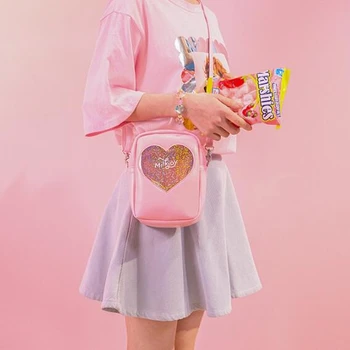 Pink Deimantai Merginos Krepšys Širdies Rankinės Naujas Peties Maišas PVC Minkštas Moterų kelioniniai Krepšiai Korėja