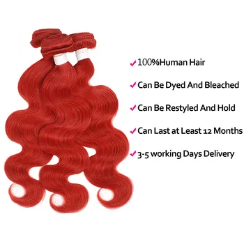 Pinshair Raudona Bordo Spalvos Brazilijos Plaukų Pynimas Ryšulių Kūno Banga Žmogaus Plaukų Ryšulių 99j 3 Vnt Remy Plaukų priauginimas 10-26 Inch