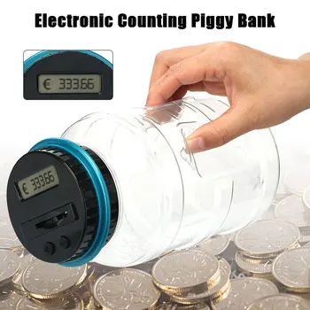 Plastikiniai Skaičiavimo Jar Monetos Counter Ekonomikos EURO LCD Žaislas, Patogus Indėlių Elektroninio Banko Pinigų Skaitmeninis Taupymo Dėžutė Dovana