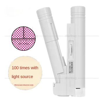 Plastikiniai, stiklo optinis objektyvas 100 kartų dvigubas vamzdelis su koordinuoti nešiojamų mikroskopas su LED šviesos didinamuoju stiklu
