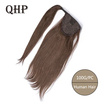 Plaukai surišti į uodegą Žmogaus Plaukai Remy Tiesūs plaukai surišti į uodegą Europos Šukuosena, 100g Natūralių Plaukų Įrašą Plėtiniai