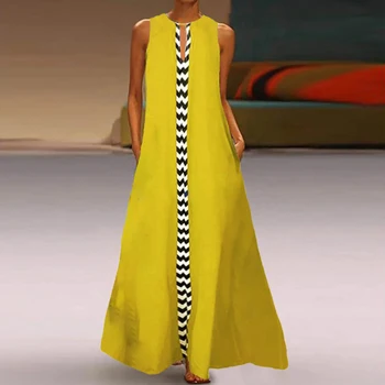Plius Dydis Atspausdinta Maxi Suknelė Vintage Moterų Spliced Sundress ZANZEA 2021 Mados Vasaros Sarafans Bakas Vestidos Moterų Apdaras 5XL