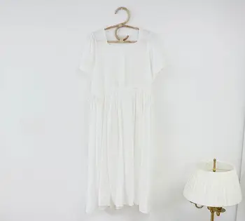 Plius dydis Vasaros suknelės Mergaičių Boho Šalies Moterų Vintage Suknelė baltos spalvos mygtukai Megztinis trumpomis Rankovėmis Moterų Suknelės, Ilgas Chalatas, Vestido