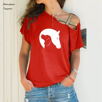 Plus size 5XL negabaritinių marškinėliai vasaros Atsitiktinis Trumpas Rankovės marškinėliai moterims Šuo Ir Arklys Draugų Meilės nuotrauką spausdinti femme t-shirts