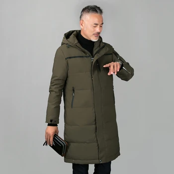 Plus Size 5XL vidutinio amžiaus Vyrai Žieminiai Pūkų Paltai Tėvas Ilgai Baltųjų Ančių Pūkais Vyrų Žiemos Striukė su Gobtuvu Žemyn Parko Vyrų Paltas