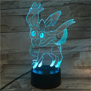 Pokemon Eevee Anime Pav 3D LED Nakties Šviesos Flareon Glaceon Sylveon Jolteon Espeon Umbreon Statulėlės, Miegamojo Puošimas Lempos Dovanos