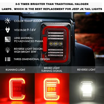 Pora LED užpakalinis žibintas Galinis Atgal Bamperis Šviesos Stovėjimo Atgal į viršų Atvirkštinio Stabdžių Uodegos Šviesos Žibintas 2007~2016 m. Jeep Wrangler JK