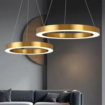 Post Modernios LED Sieniniai šviestuvai Turas Apskrito Aukso Žiedas Kabo Lempa Valgomasis Gyvenamasis Kambarys Blizgesio Nerūdijančio Plieno Pakabukas Lempa
