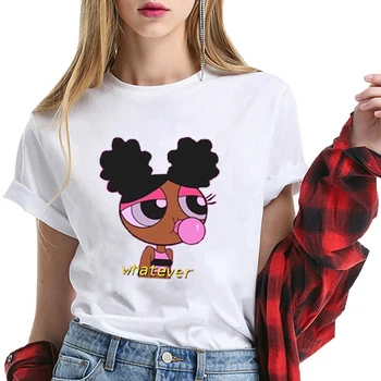 Powerpuff Girls Naujas Vasaros Mados Anime Mielas Animacinių filmų Modelis T-shirt Įdomus Atsitiktinis Balti trumpomis Rankovėmis Moterų Spausdinti Gatvės Kawaii