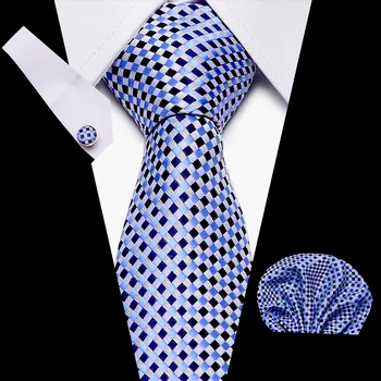 Prabanga 7.5 cm Mėlyna Juostele prisegamas Nosinė Cuffink Necktie SetBusiness Oficialią Vestuvių Suknelė Aksesuarai Mens Klasikinis Kaklaraištis