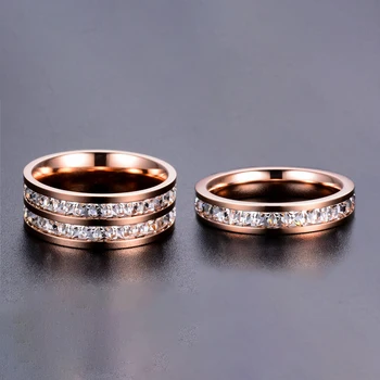 Prabanga Moterų Kristalų Cirkonis Akmuo Žiedas 2019 Senovinių, Nerūdijančio Plieno, Vestuviniai Žiedai Žada Rose Gold 