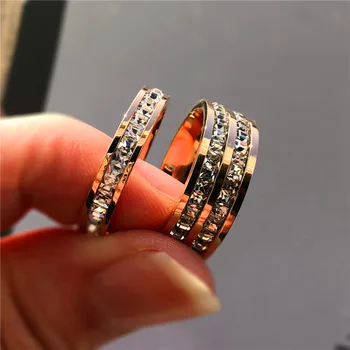 Prabanga Moterų Kristalų Cirkonis Akmuo Žiedas 2019 Senovinių, Nerūdijančio Plieno, Vestuviniai Žiedai Žada Rose Gold 