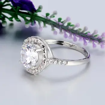 Prabanga Moterų Kristalų Cirkonis Akmuo Žiedas Boho Sidabro Spalvos Didelis Baltas Apvalus Žiedas Žada Didelės Meilės Sužadėtuvių Žiedai Moterims