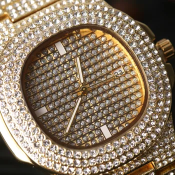 Prabangių Vyrų Žiūrėti Mados Deimantų Automatinė Data Kvarciniai Laikrodžių Vyrams Aukso, Nerūdijančio Plieno, Hip-Hop Vyrų Laikrodžiai Top Brand Prabangus laikrodis