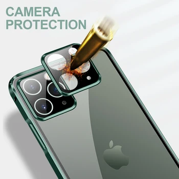 Prabangus Kvadratinis Metalo Aluminumm bumper Case For iPhone 12 mini Pro 11 MAX Skaidrus Grūdintas Stiklas, Kameros, Apsaugos Galinį Dangtelį