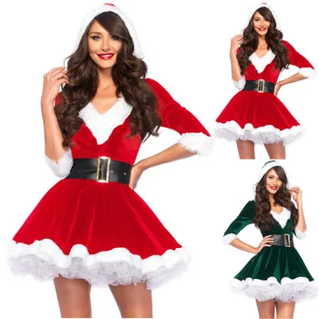 Praleisti Kalėdų Senelio Apranga Moterims Kalėdų Suknelės Suaugusiųjų Kostiumas Pusė Rankovės Modis Ponios Fancy Dress Kalėdos Žiemos Raudona Vestidos