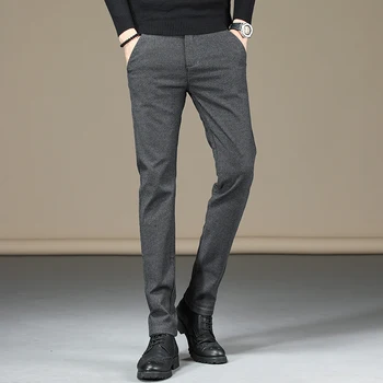 Prekės 2020 medvilnės Vyrų Kelnės Slim Fit Rudens Žiemos Aukštos Kokybės Verslo Butas Klasikinis Visas Ilgis storio Laisvalaikio vyriškos Kelnės