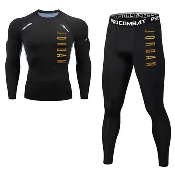 Prekės ženklo vyrai veikia suspaudimo drabužiai, T-marškinėliai, triko sporto 2 dalių kostiumą sporto salė bėgiojimas fitneso mokymo Rashguard MMA