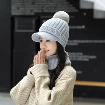 Prekės Žiemą megzti Beanies Skrybėlės Moterims Storas Šiltas Ausų apsaugos Skrybėlę Moterų Pearl laukinių mezgimo variklio Dangčio Beanie Kepurė Jojimo šalikas Rinkiniai