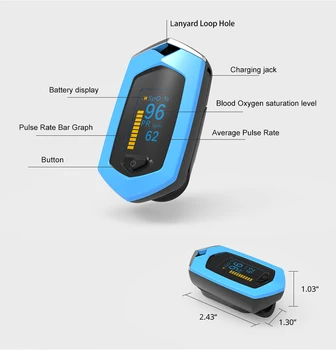 Profesinės Piršto Pulse Oximeter Piršto PR Širdies ritmo Monitorius SpO2-Kraujo Deguonies Matuoklis Įkraunamas USB Piršto Oximeter
