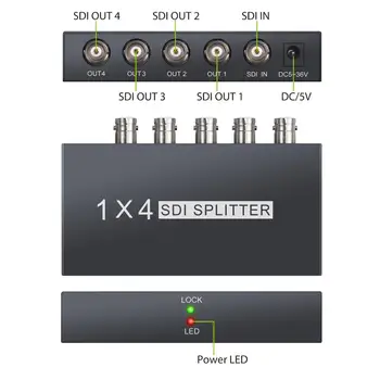 Prozor SDI Splitter 1x4 SD-SDI, HD-SDI, 3G-SDI SDI 1x4 Splitter 1 iki 4 Kartotuvų Extender su Maitinimo Adapteris