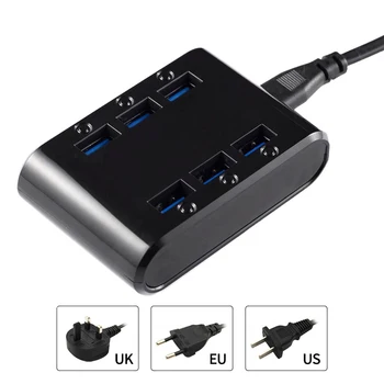 PUJIMAX ES/JAV/UK Plug 24W 4.8 6-Uostai, USB Kroviklis Koncentratoriaus elektrinės Mobiliojo Telefono Įkroviklį 