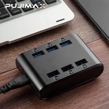 PUJIMAX ES/JAV/UK Plug 24W 4.8 6-Uostai, USB Kroviklis Koncentratoriaus elektrinės Mobiliojo Telefono Įkroviklį 