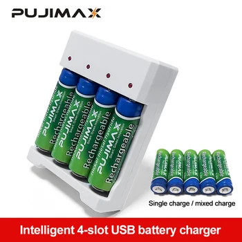 PUJIMAX Universalus USB Išėjimas 4Slot Baterija, Kroviklio Adapteris, AA / AAA Baterijos Įkrovimo Greitai Įkrauti Akumuliatoriaus Įkrovimo Įrankiai