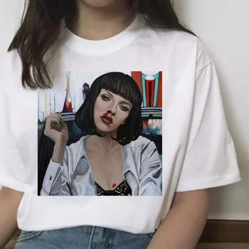 Pulp fiction ulzzang mia marškinėliai moterims Spausdinti 2019 Grunge femme harajuku juokinga kawaii trumpomis rankovėmis drabužius marškinėlius streetwear