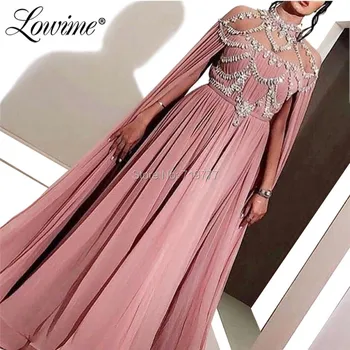 Puošnios Kristalai Musulmonų Vakaro Suknelės Rožinė Arabų Dubajus Turkijos Oficialų Šalis Suknelė 2019 Couture Kaftans Ilgai Prom Chalatai