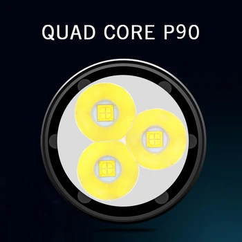 Quad Core 3*XHP90 Itin Galingas LED Žibintuvėlis 18650 Built-in 10400mAH Baterija USB 3 Rūšių LED Blykstė, Šviesos, atsparus Vandeniui Žibintuvėlis
