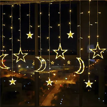Ramadanas papuošalai namų Žvaigždė Mėnulio šviesos Užuolaidos Lempos Eid Mubarakas Dekoro Eid Dovanos Islamo Musulmonų Šalis Festivalis Prekes