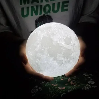 Rambery mėnulio lempos 3D spausdinimo naktį šviesos Įkrovimo 3 Spalvos Bakstelėkite Kontrolės lemputė užsidega, 16 Spalvas Pakeisti Nuotolinio LED mėnulio šviesos dovana