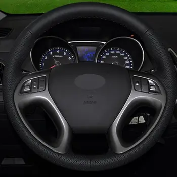 Ranka prisiūta Vairas Padengti Juoda Dirbtinė Oda Automobilių Vairo Dangtelis, skirta Hyundai ix35 Tucson 2011-m.
