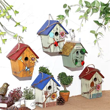 Rankų darbo mediniai birdcage lauko ir retro sodo birdnest dekoracijas, nedidelis medinis namas derliaus sodo puošyba