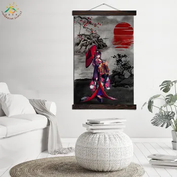 Raudona Japonų Kimono Mergina Modernios Sienos Menas Spausdinti Pop Art Plakatai ir Spausdina Pažymėkite Drobės Tapybos Sienos Nuotraukas, už Kambarį