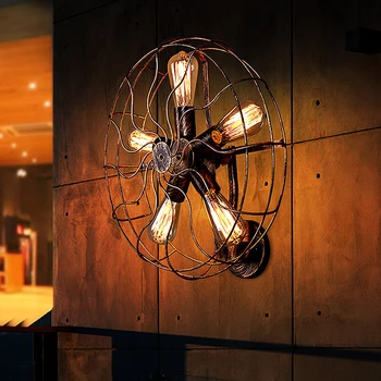 Retro Loft Stiliaus derliaus Pramoniniai ventiliatoriai Sienos Lempa, Su 5 Galvos E27 Edison lemputė 110/220V Sienos, ventiliatorius, apšvietimas, namų