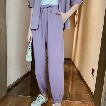 Rinkiniai Moterims New Purple Elegantiškas Vieno Krūtinėmis Pasukite Žemyn Apykaklės Outwear Raišteliu Office Ponios Dviejų dalių Didelis Dydis 3XL Stilingas