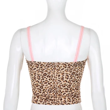 Rockmore Leopardas Spausdinti Y2K Nėrinių Seksualus Vasaros Viršūnes Moterų Bodycon Cami Streetwear Rankovių Spageti Dirželis Atsitiktinis Augalai Viršų