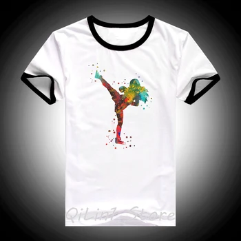 Ropa mujer 2019 akvarelė tailando bokso mergina, print t shirt moterims, balta harajuku tee marškinėliai femme tumblr t-shirt moterų marškinėlius