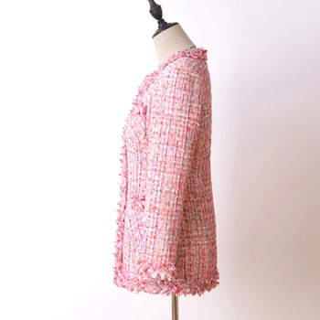 Rožinė china tvido švarkas ilgais skyriuje 2020 m. rudens/žiemos Moterų kailio striukė Haute Couture ponios kailis