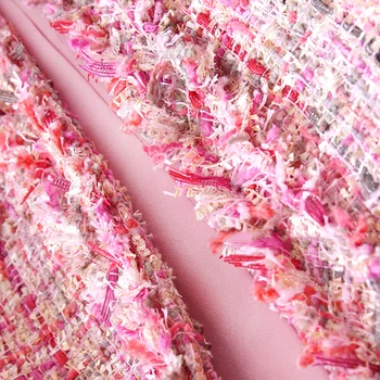 Rožinė china tvido švarkas ilgais skyriuje 2020 m. rudens/žiemos Moterų kailio striukė Haute Couture ponios kailis