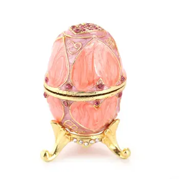 Rožinė Faberge Kiaušinių Rankomis Dažyti Papuošalai Pakabukas Dėžutė Dovana Velykų Namų Dekoro X7JB