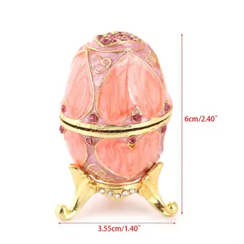 Rožinė Faberge Kiaušinių Rankomis Dažyti Papuošalai Pakabukas Dėžutė Dovana Velykų Namų Dekoro X7JB