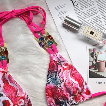 Rožinė gyvatė spausdinti bikini komplektas Akmuo, apynasrio maudymosi kostiumėliai moterims, Styginių mažas juosmens maudymosi kostiumėlį, Seksualus backless maudymosi kostiumą, Micro paplūdimio drabužiai