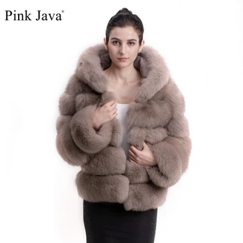 Rožinė Java QC8143 naują atvykimo moterų kailis žiemą nekilnojamojo lapės kailinius hood striukė natūralaus kailio drabužiai karšto pardavimui, aukštos kokybės