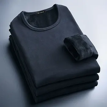 Rudens-Žiemos Vyrų Šilumos Marškinėliai Minkštas Aksominis Storio Long Sleeve T-Shirt Vyrai Juoda Balta Slim Fit Plus Size 5XL marškinėlius homme