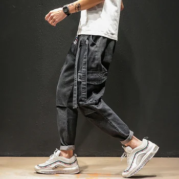 Rudenį Kišenėje Streetwear Džinsinio Audinio Kelnės 