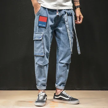 Rudenį Kišenėje Streetwear Džinsinio Audinio Kelnės 